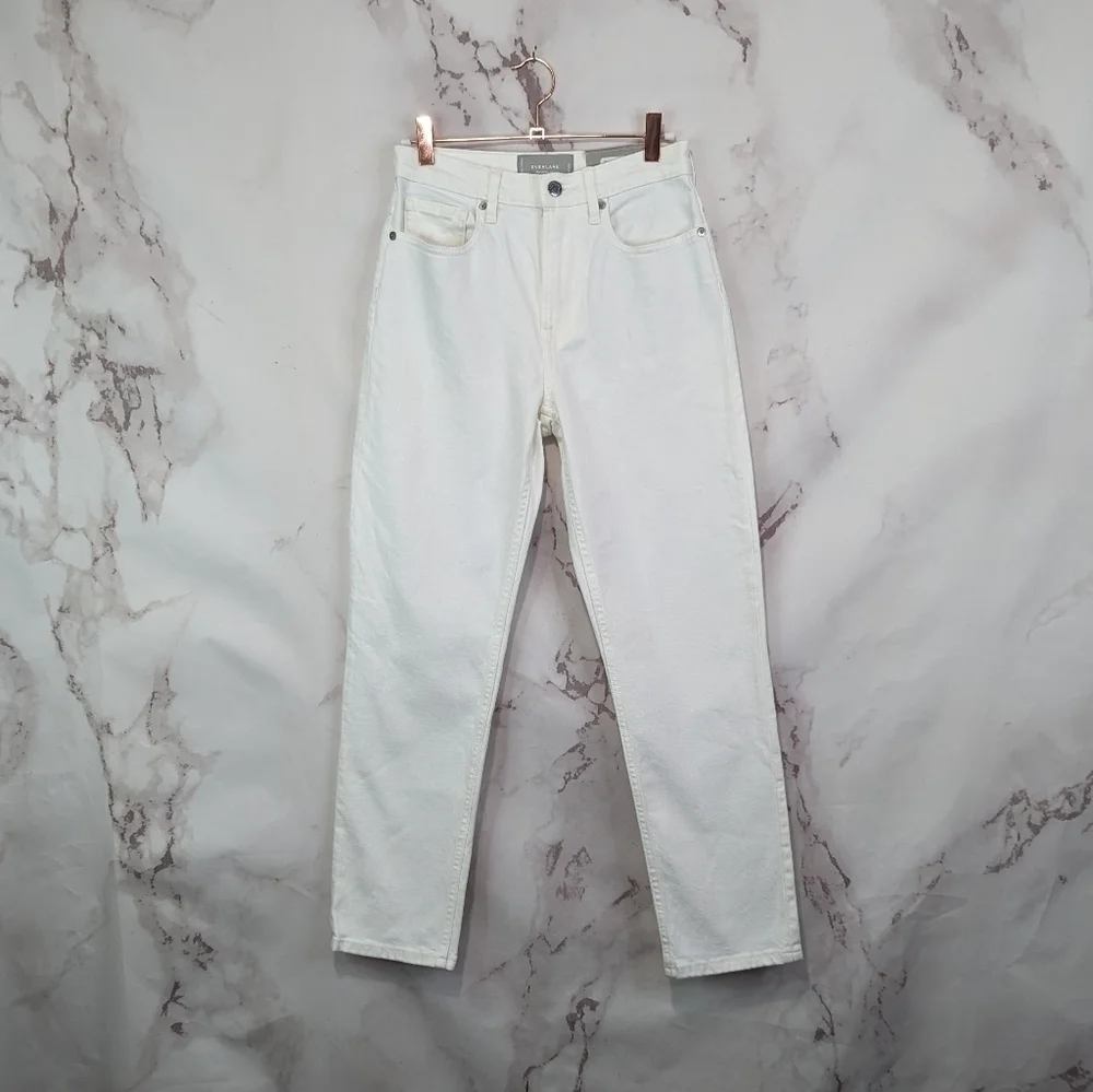 Everlane Jean The Cheeky Straight High Rise White Bone Ankle Crop Zip Denim